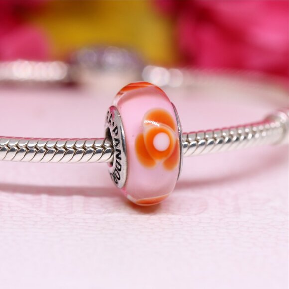 Pandora Flowers for You Red Murano Charm 790647 Sterling Silver Retired Bead - Picture 4 of 5